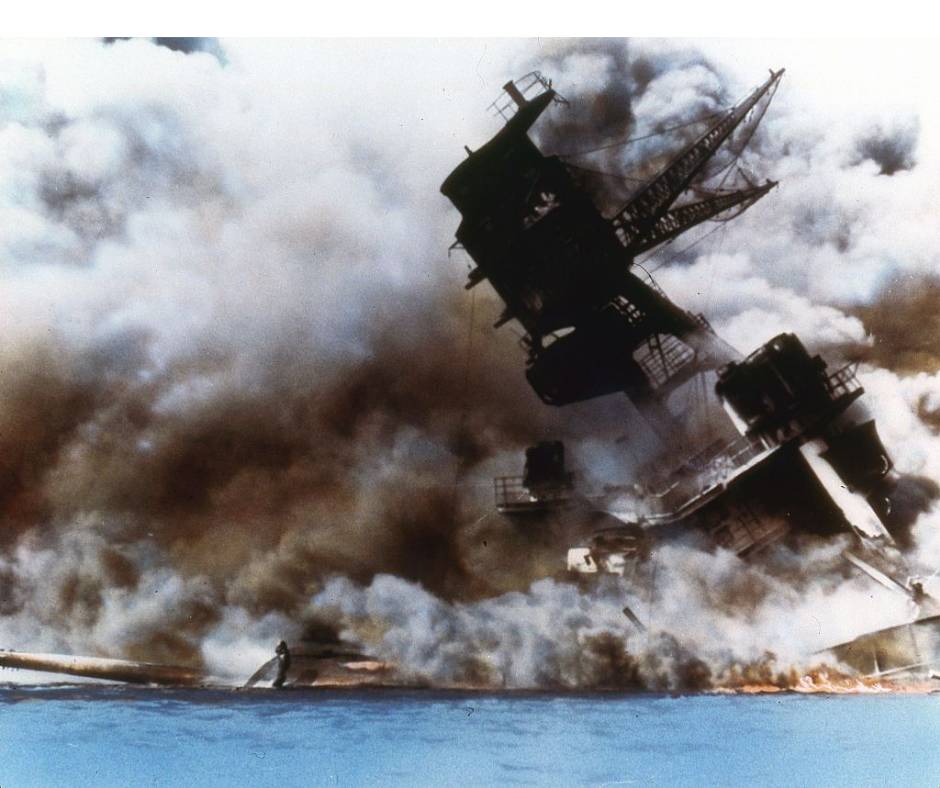 USS Arizona on fire