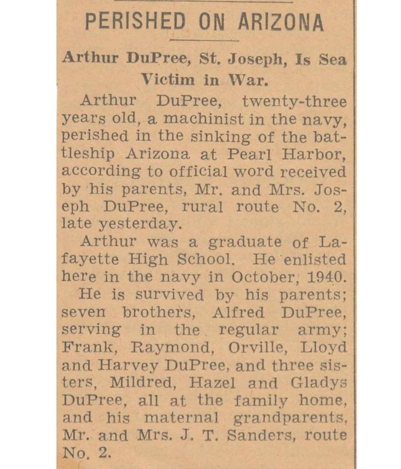 Arthur Dupree Newspaper Clipping
