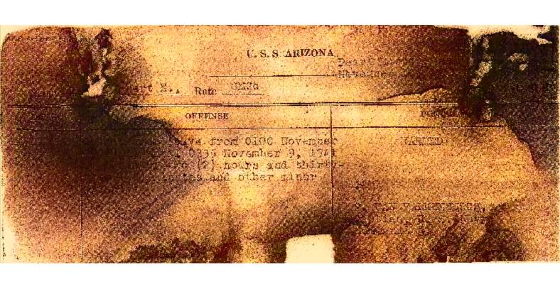 Robert Kline USS Arizona Warning Card