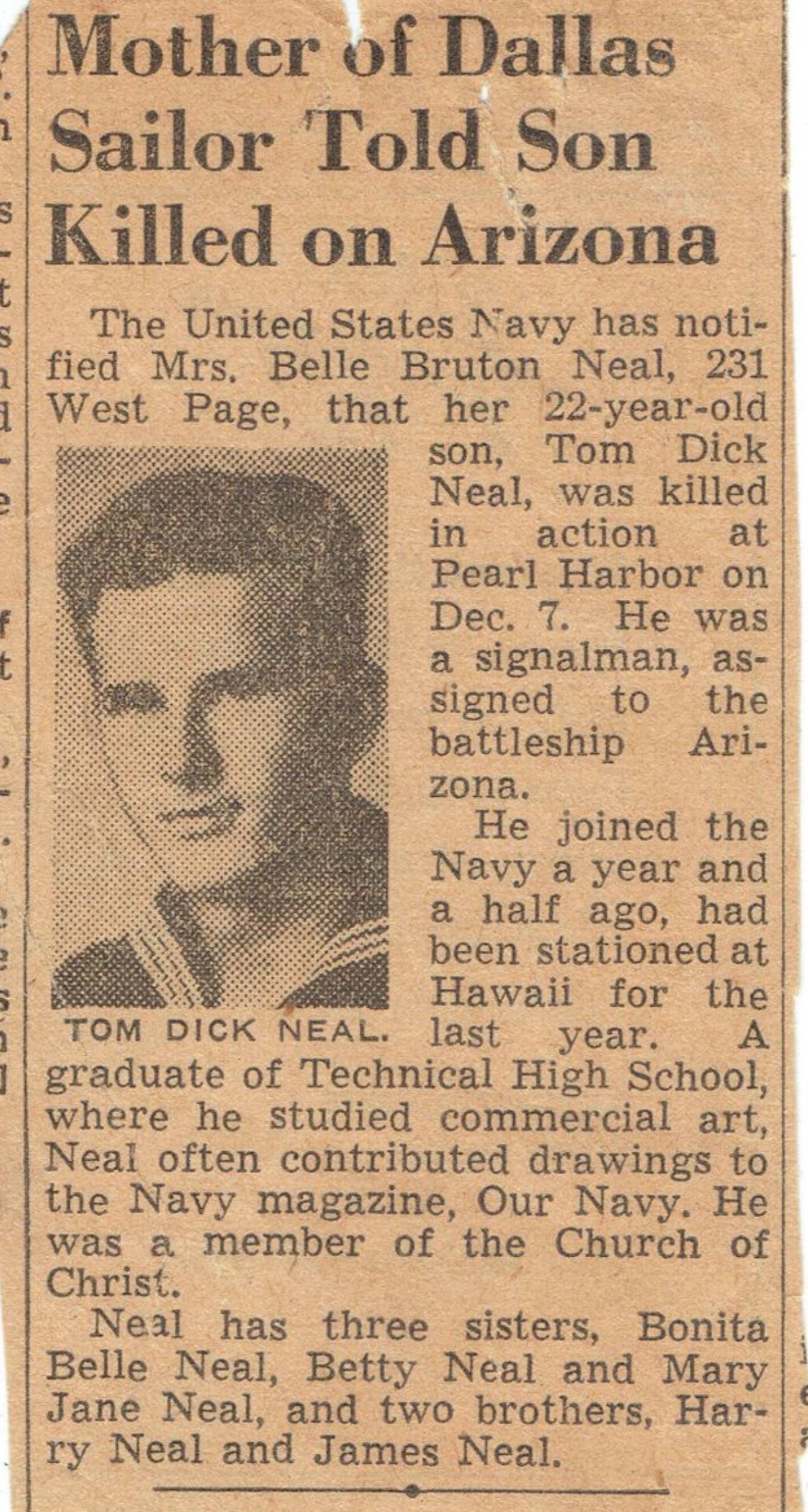 Tom Neal Newspaper Clipping