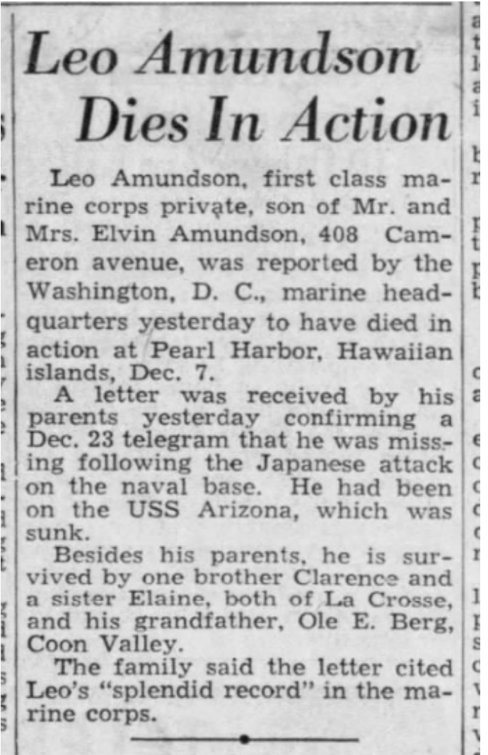 The LaCrosse Tribune, February 1, 1942: