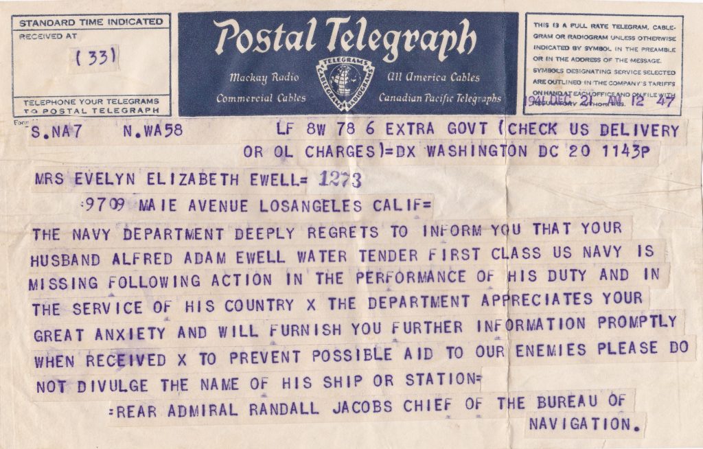 Ewell USS Arizona Telegram