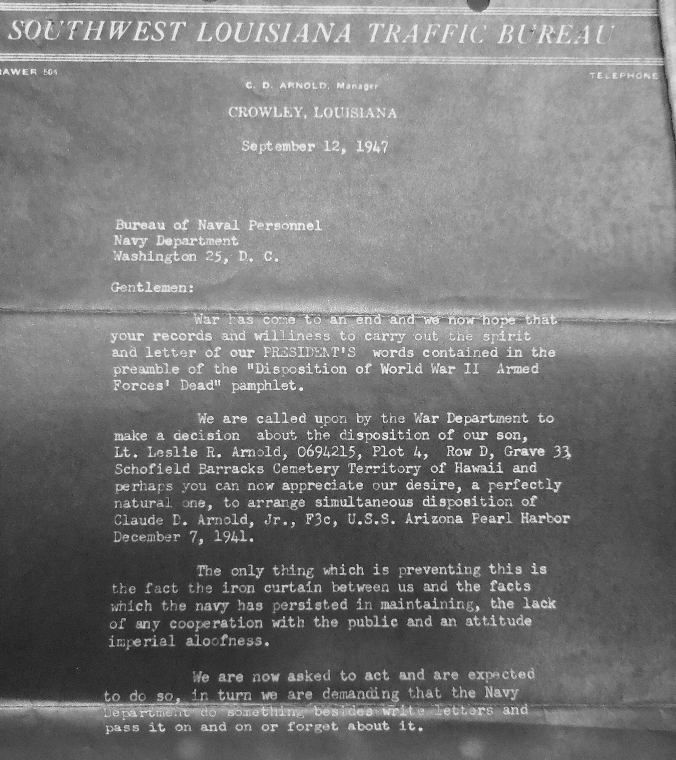 Letter to Navy