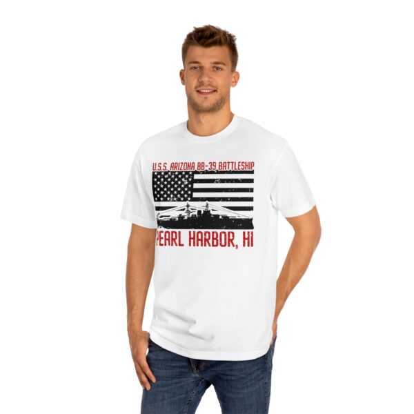 USS Arizona - Patriotic Flag Front Logo Unisex Classic Tee - Image 7