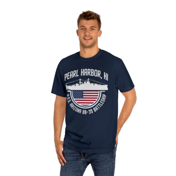 Pearl Harbor USS Arizona BB-39 Patriotic Half Circle Flag Unisex Classic Tee - Image 7