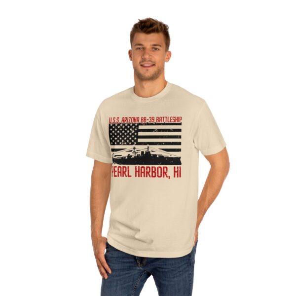 USS Arizona - Patriotic Flag Front Logo Unisex Classic Tee - Image 11