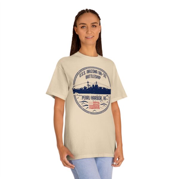 USS Arizona - Circle Patriotic Flag Front Logo Unisex Classic Tee - Image 10