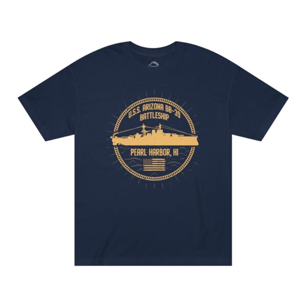 USS Arizona - Circle Patriotic Flag Front Logo Unisex Classic Tee - Image 3