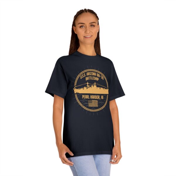 USS Arizona - Circle Patriotic Flag Front Logo Unisex Classic Tee - Image 14