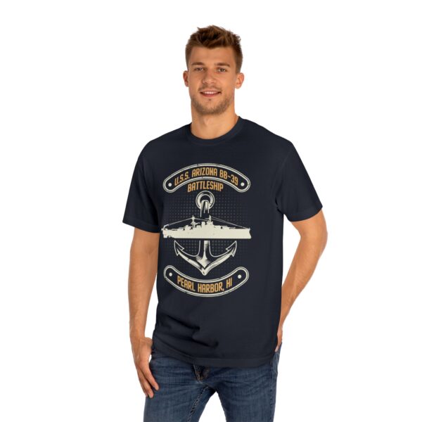 "Anchors Up" USS Arizona BB-39 Pearl Harbor Unisex Classic Tee - Front Design - Image 9