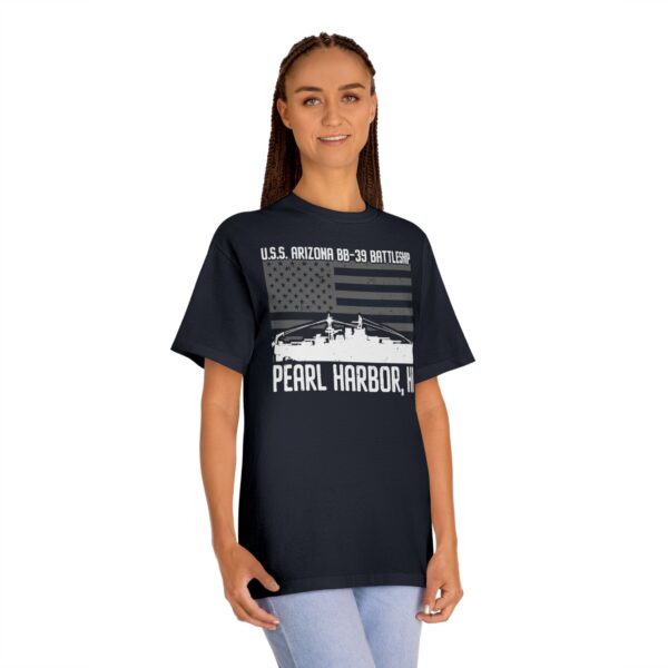 USS Arizona - Patriotic Flag Front Logo Unisex Classic Tee - Image 14