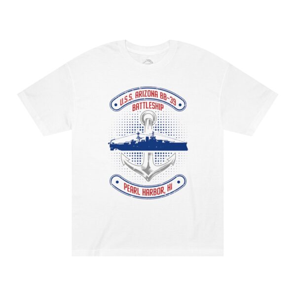 "Anchors Up" USS Arizona BB-39 Pearl Harbor Unisex Classic Tee - Front Design - Image 3