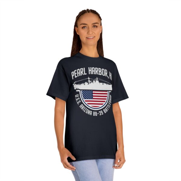 Pearl Harbor USS Arizona BB-39 Patriotic Half Circle Flag Unisex Classic Tee - Image 8