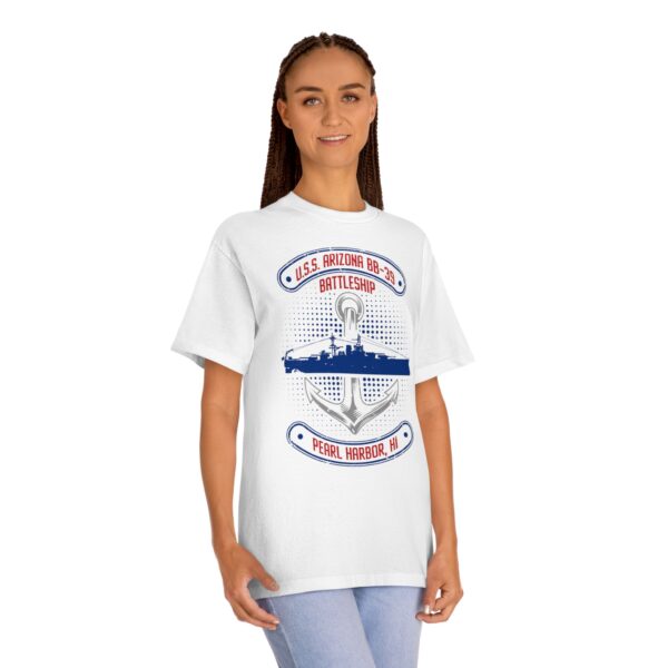 "Anchors Up" USS Arizona BB-39 Pearl Harbor Unisex Classic Tee - Front Design - Image 10