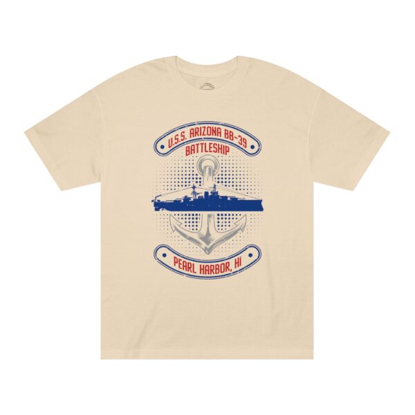 "Anchors Up" USS Arizona BB-39 Pearl Harbor Unisex Classic Tee - Front Design - Image 5