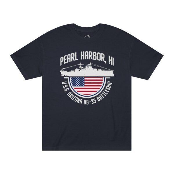 Pearl Harbor USS Arizona BB-39 Patriotic Half Circle Flag Unisex Classic Tee - Image 4