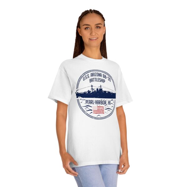 USS Arizona - Circle Patriotic Flag Front Logo Unisex Classic Tee - Image 6