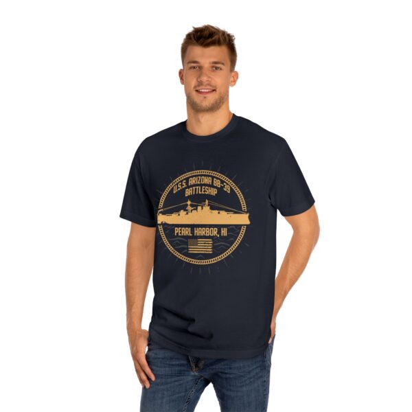 USS Arizona - Circle Patriotic Flag Front Logo Unisex Classic Tee - Image 15