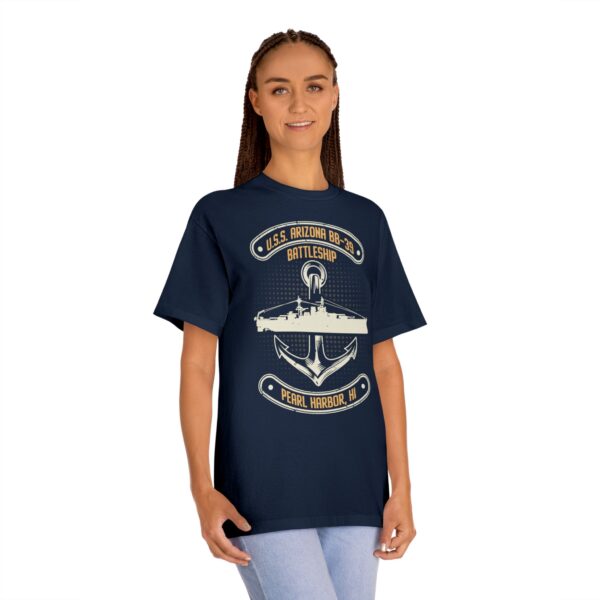 "Anchors Up" USS Arizona BB-39 Pearl Harbor Unisex Classic Tee - Front Design - Image 6