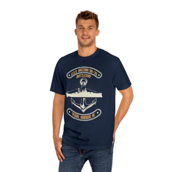 "Anchors Up" USS Arizona BB-39 Pearl Harbor Unisex Classic Tee - Front Design - Image 7
