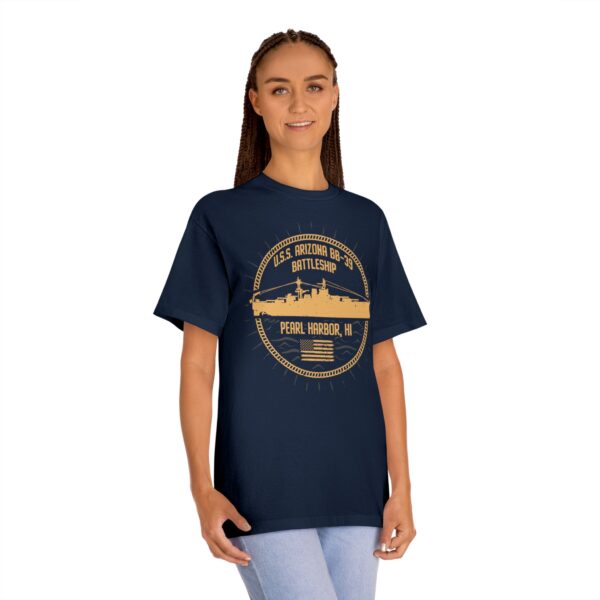 USS Arizona - Circle Patriotic Flag Front Logo Unisex Classic Tee - Image 12