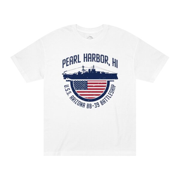 Pearl Harbor USS Arizona BB-39 Patriotic Half Circle Flag Unisex Classic Tee - Image 2