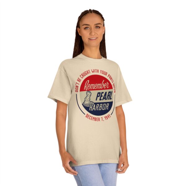 "Don't Be Caught With Your Pants Down" - Remember Pearl Harbor! Vintage Button Design Unisex Classic Tee - Image 14