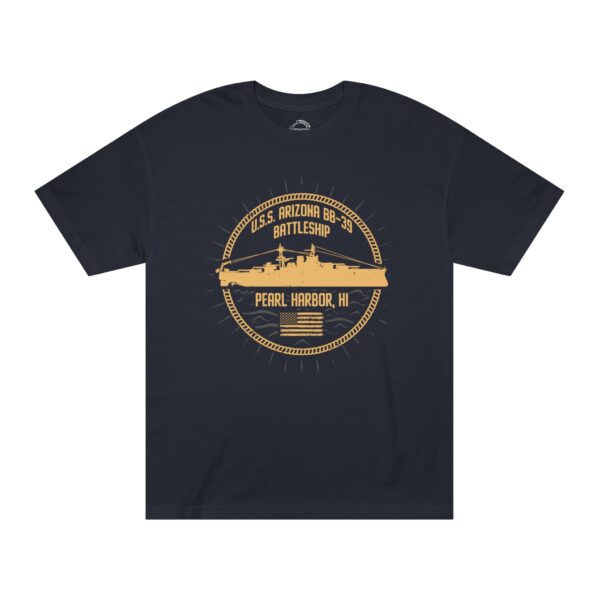 USS Arizona - Circle Patriotic Flag Front Logo Unisex Classic Tee - Image 4