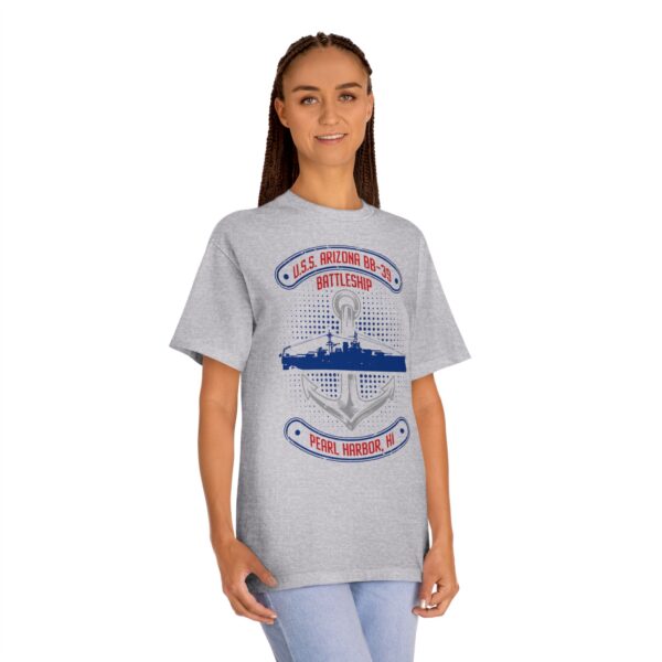 "Anchors Up" USS Arizona BB-39 Pearl Harbor Unisex Classic Tee - Front Design - Image 12