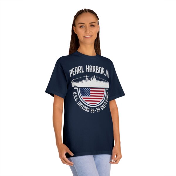 Pearl Harbor USS Arizona BB-39 Patriotic Half Circle Flag Unisex Classic Tee - Image 6