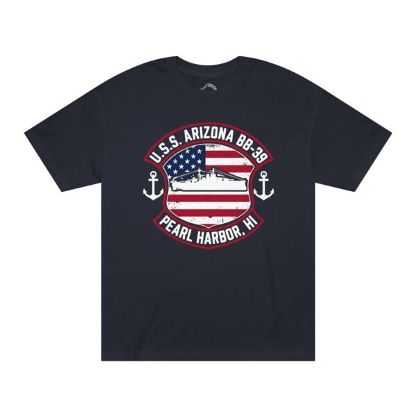 U.S.S. Arizona BB-39 American Shield w/Double Anchor Front Design unisex tee - Image 4