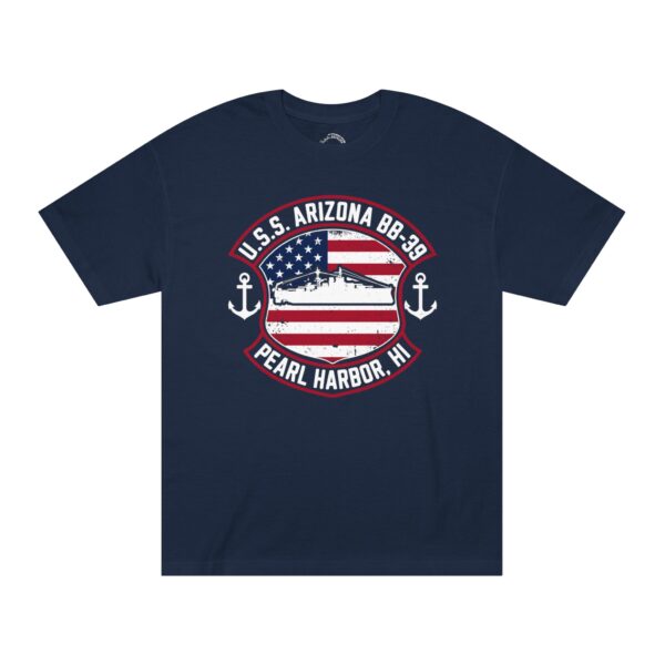 U.S.S. Arizona BB-39 American Shield w/Double Anchor Front Design unisex tee