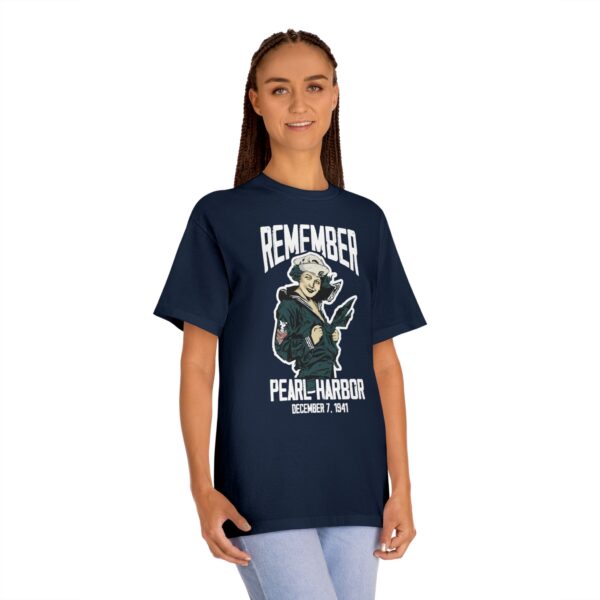 "Remember Pearl Harbor" WW1 Navy Girl Front Logo Unisex Classic Tee - Image 13