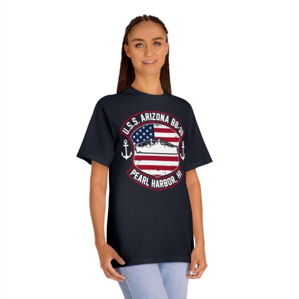 U.S.S. Arizona BB-39 American Shield w/Double Anchor Front Design unisex tee - Image 8