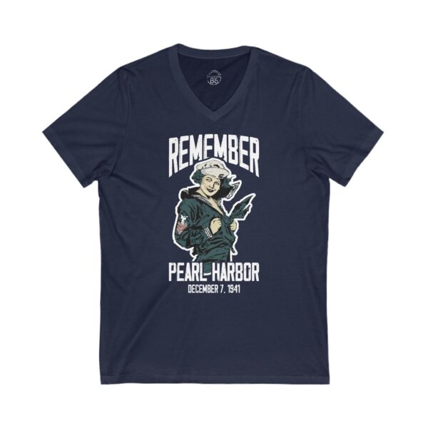 Remember Pearl Harbor Navy Girl V-Neck Tee – Unisex Jersey Short Sleeve Casual Wear, Gifts for Veterans, Memorial Day, Historical Tribute - Image 4
