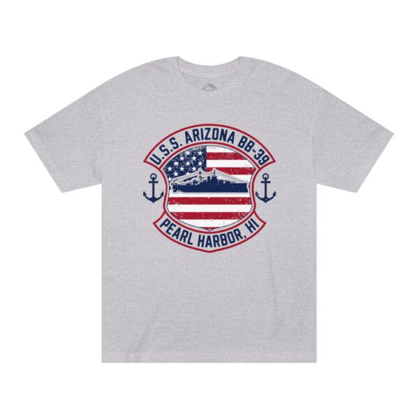 U.S.S. Arizona BB-39 American Shield w/Double Anchor Front Design unisex tee - Image 2