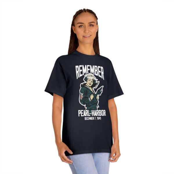 "Remember Pearl Harbor" WW1 Navy Girl Front Logo Unisex Classic Tee - Image 15