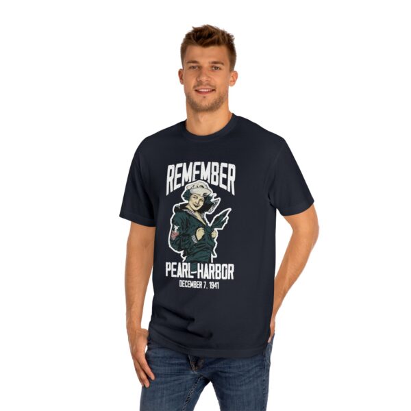 "Remember Pearl Harbor" WW1 Navy Girl Front Logo Unisex Classic Tee - Image 16