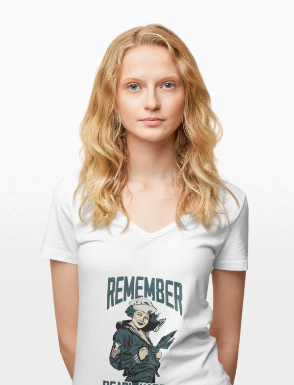 Remember Pearl Harbor Navy Girl V-Neck Tee – Unisex Jersey Short Sleeve Casual Wear, Gifts for Veterans, Memorial Day, Historical Tribute - Image 8