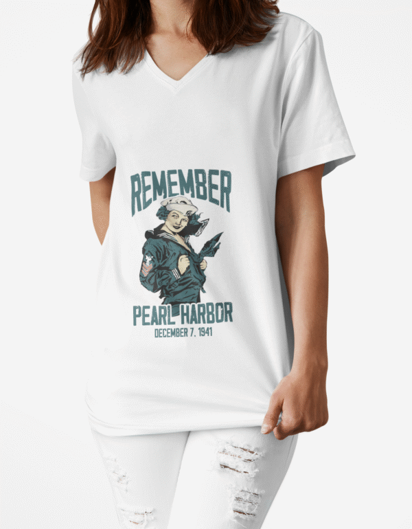 Remember Pearl Harbor Navy Girl V-Neck Tee – Unisex Jersey Short Sleeve Casual Wear, Gifts for Veterans, Memorial Day, Historical Tribute - Image 10