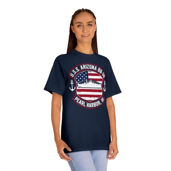 U.S.S. Arizona BB-39 American Shield w/Double Anchor Front Design unisex tee - Image 6