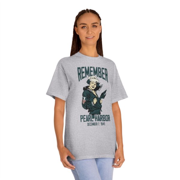 "Remember Pearl Harbor" WW1 Navy Girl Front Logo Unisex Classic Tee - Image 9