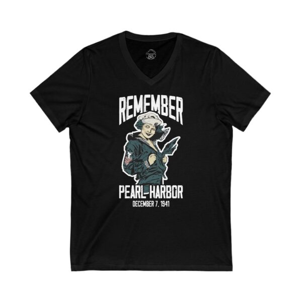 Remember Pearl Harbor Navy Girl V-Neck Tee – Unisex Jersey Short Sleeve Casual Wear, Gifts for Veterans, Memorial Day, Historical Tribute - Image 2