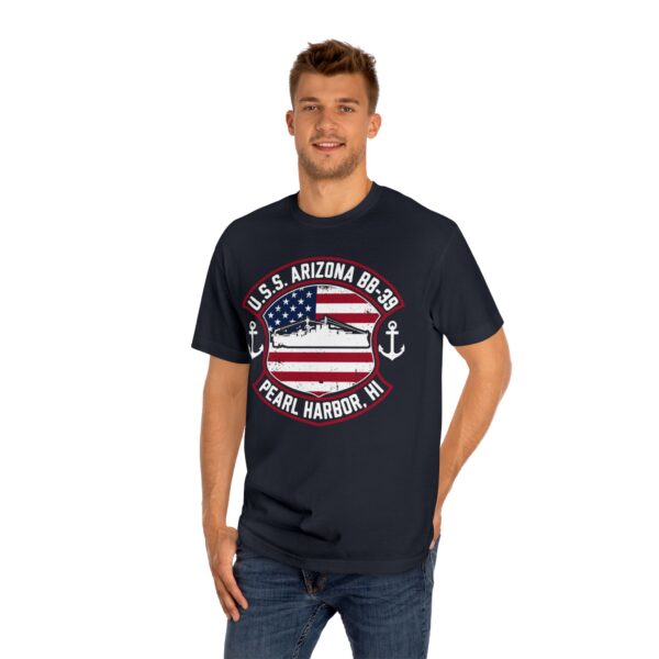 U.S.S. Arizona BB-39 American Shield w/Double Anchor Front Design unisex tee - Image 9