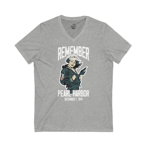 Remember Pearl Harbor Navy Girl V-Neck Tee – Unisex Jersey Short Sleeve Casual Wear, Gifts for Veterans, Memorial Day, Historical Tribute - Image 3