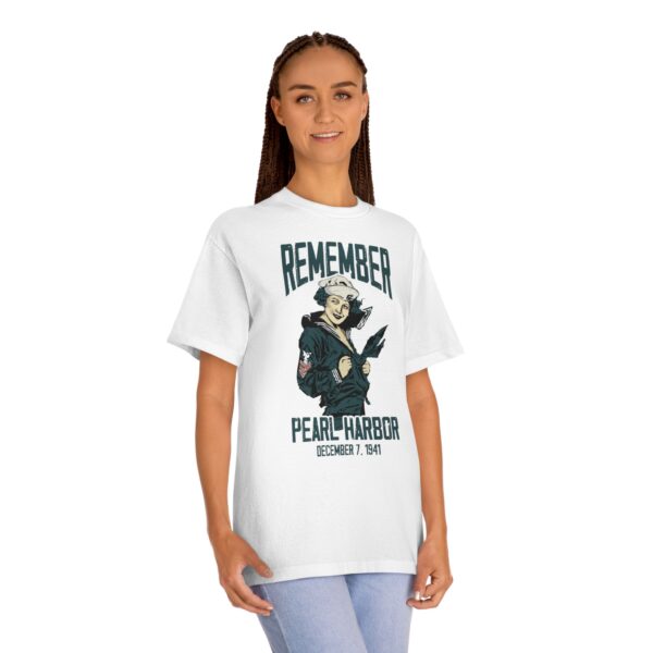 "Remember Pearl Harbor" WW1 Navy Girl Front Logo Unisex Classic Tee - Image 7
