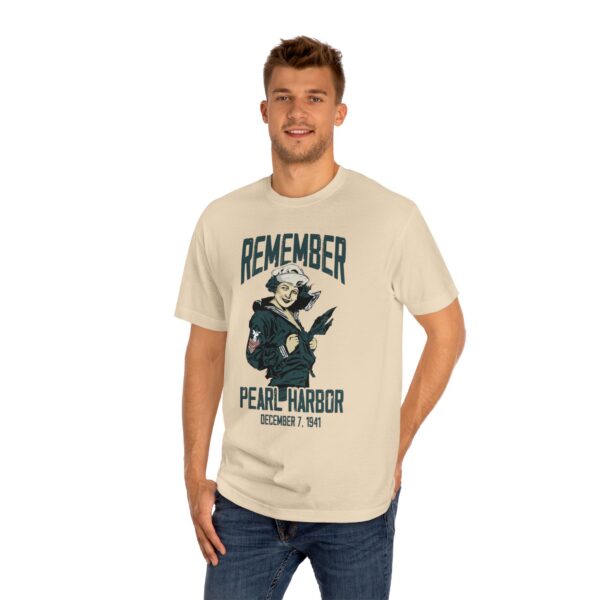 "Remember Pearl Harbor" WW1 Navy Girl Front Logo Unisex Classic Tee - Image 12