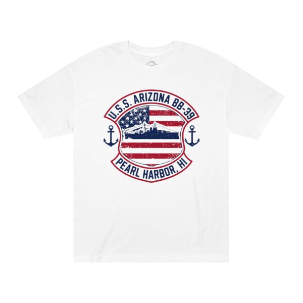 U.S.S. Arizona BB-39 American Shield w/Double Anchor Front Design unisex tee - Image 3
