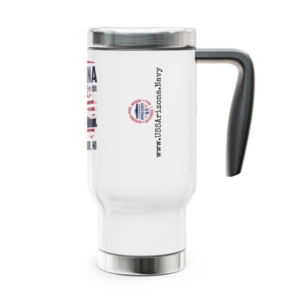 USS Arizona BB-39 Stainless Steel Travel Mug – 14oz Military Gift, Commemorative Mug, Veteran Accessories, Patriotic Travel Mug - Image 4