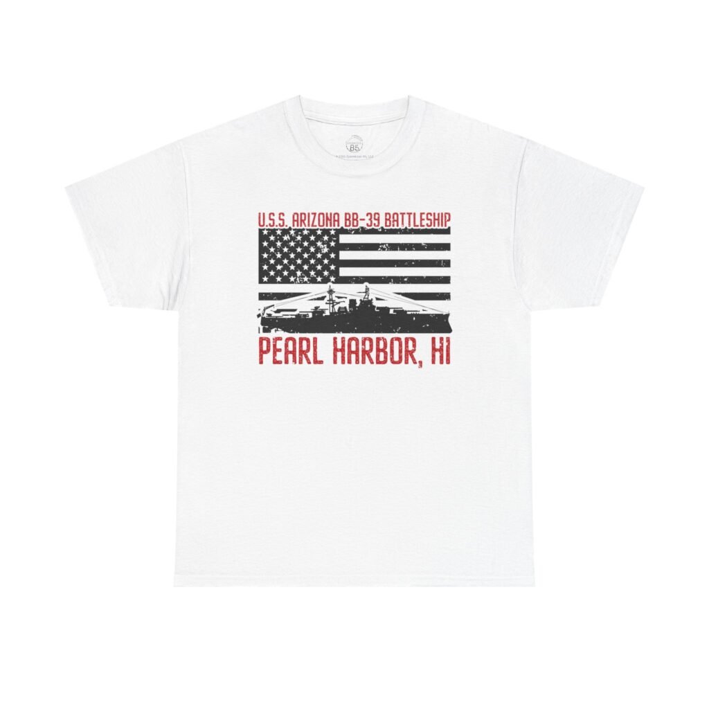 USS Arizona – Patriotic Flag Front Logo Unisex Classic Tee – Pearl Harbor WWII Tribute Shirt